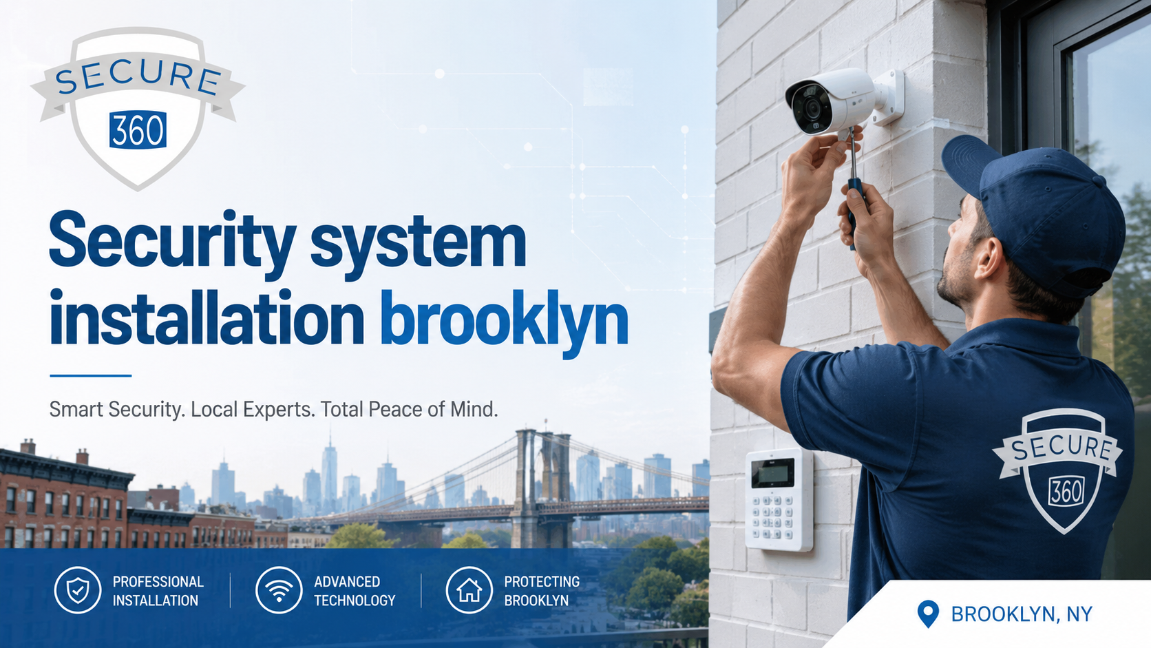 Secure 360 security system installation in Brooklyn with IP cameras, access control, alarm systems, and networking.